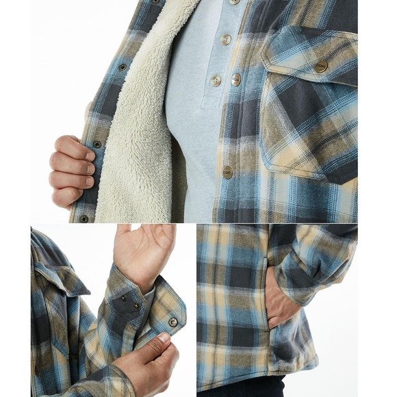 CQR Other - CQR Shirt Jacket Long Sleeved Sherpa Lined Brushed Flannel Fleece Plaid Men's XL